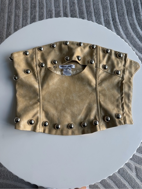 Jaded London Tops - Jaded London Beige Leather Studded Crop Top